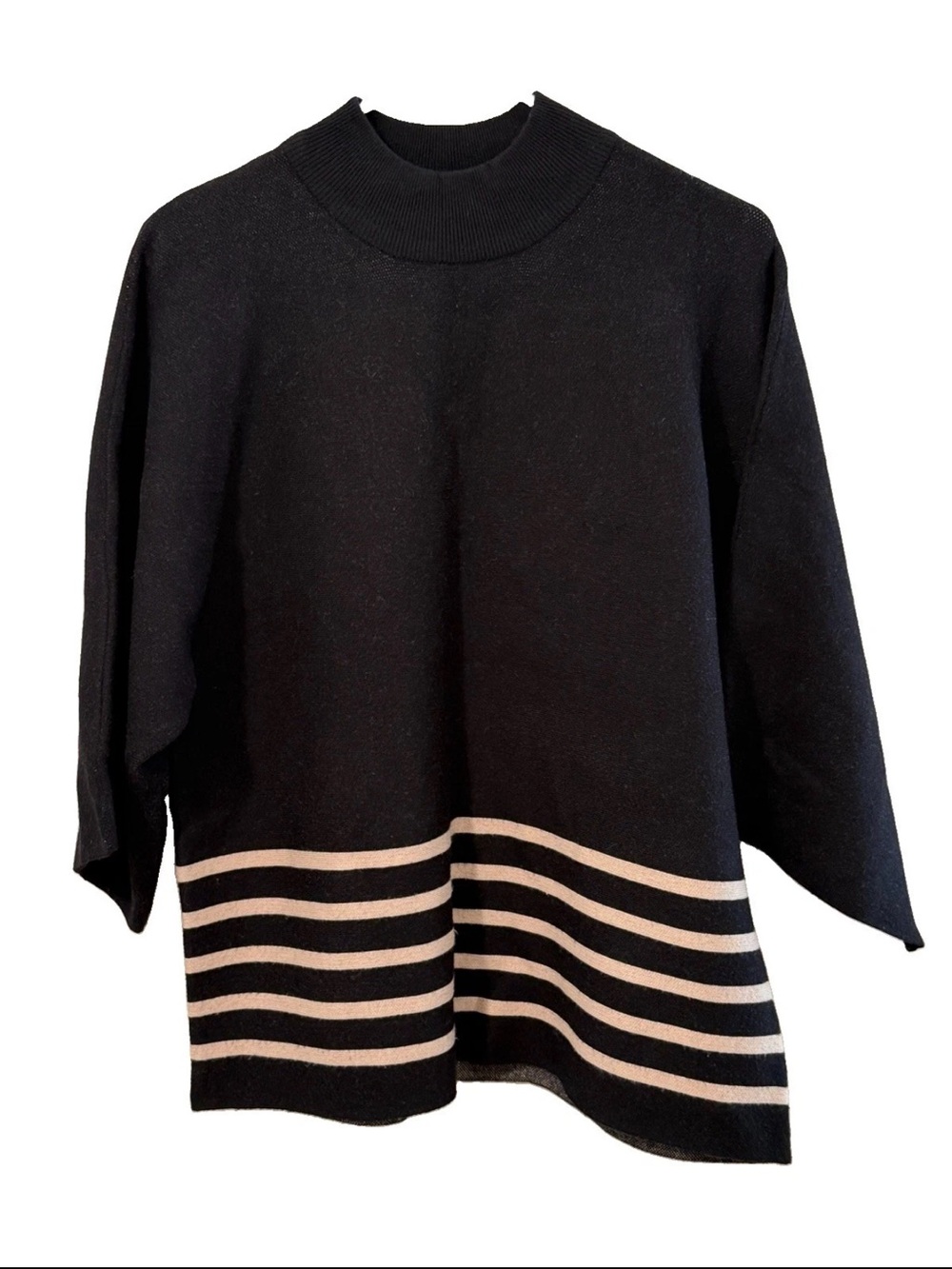 Calligraphie by Anthropologie Oversize Knit Pullover with Tan Stripe Hem, Lg